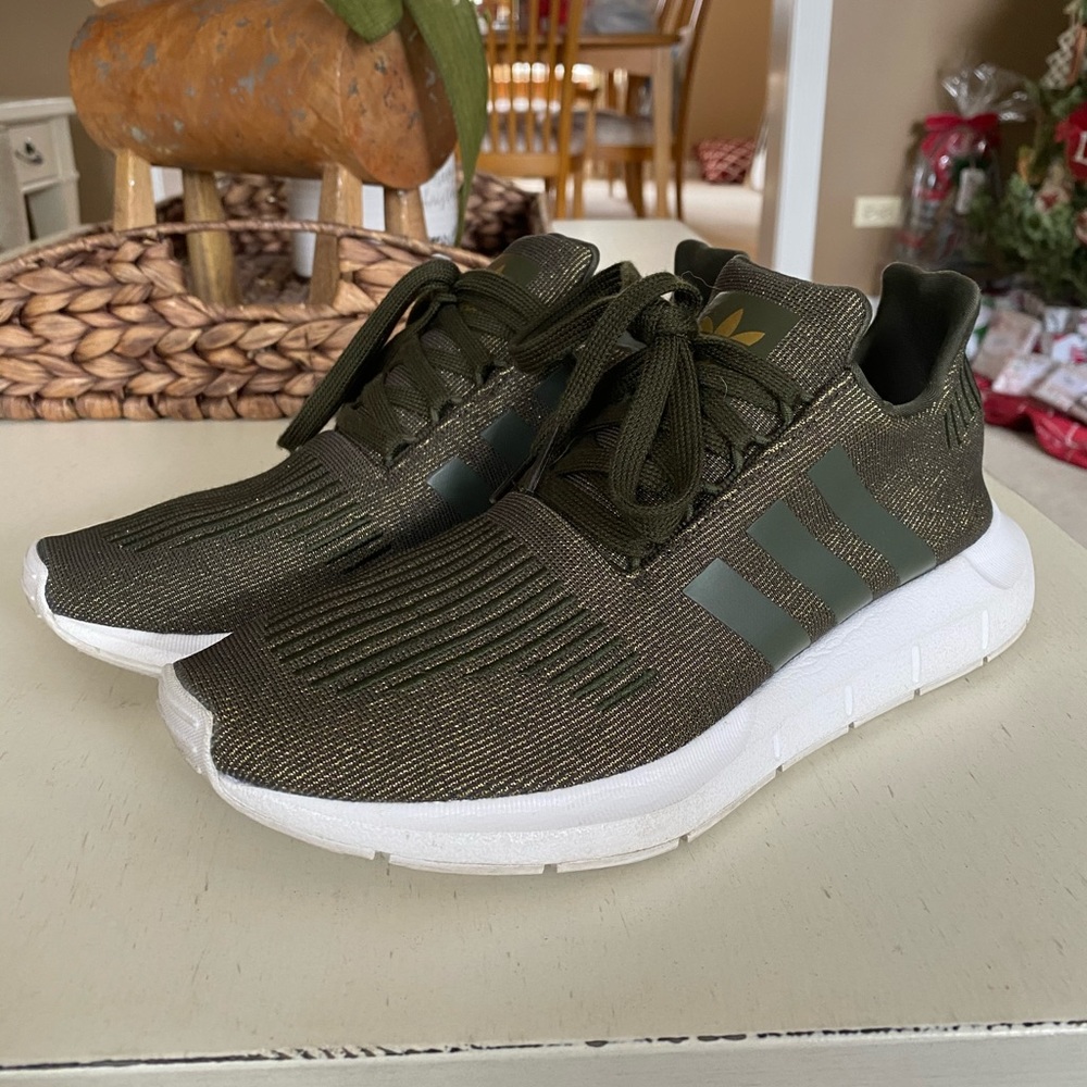 Adidas athletic shoes olive green